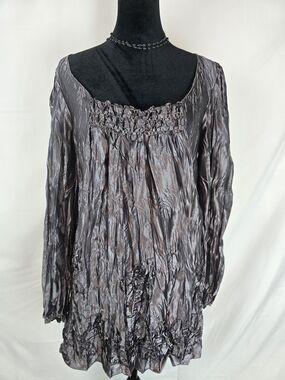 Sophie Max Metallic Crinkle Long Sleeve Tunic - Gray